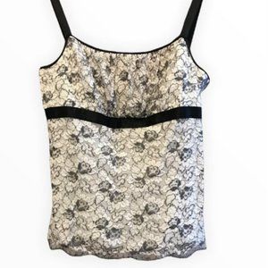 Ann Taylor | Black & White Floral Spaghetti Strap Tank Top | Sz 8